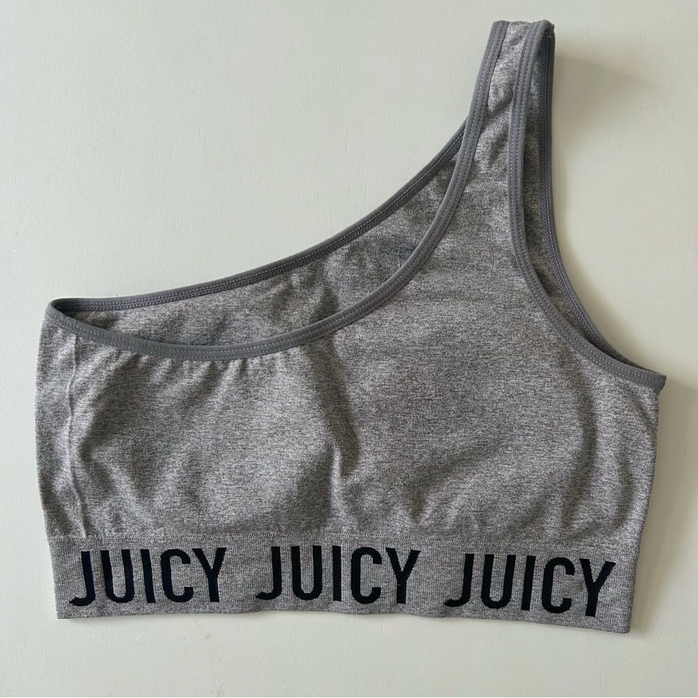 Juicy Couture Grey One Shoulder Sports Bra Logo Band Fall/Winter Athleisure M - Picture 2 of 6